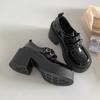 Black British High-heeled Platform Small Leather Shoes Women's 2025 New Summer French Versatile Retro Heightening Loafers