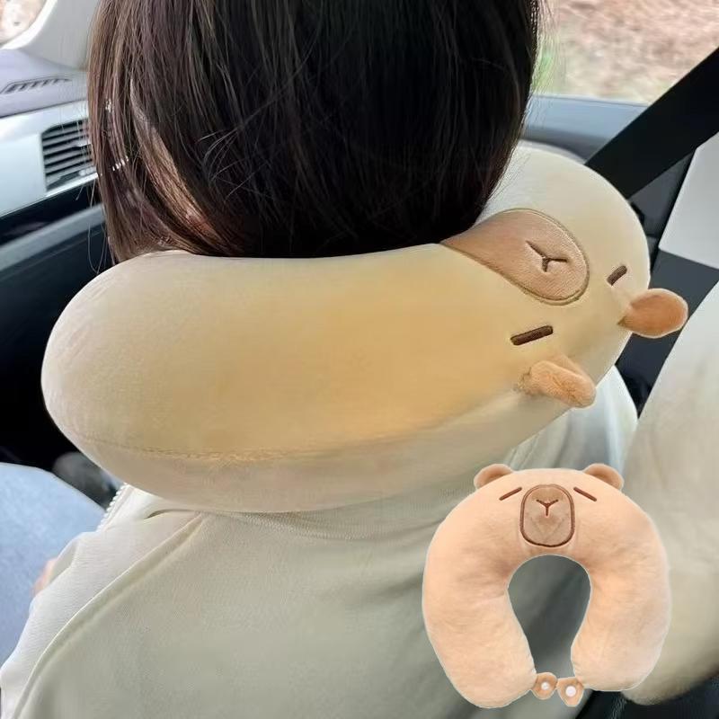 Capybara Plush U Shape Pillow Portable Travel Pillow Outdoor Nap Sleeping Office Worker Students Neck Pillow Birthday Gift