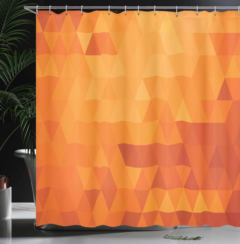 Orange Shower Curtain, Triangle Mosaic Shapes And Patterns With Abstract Pixel Effect Photo Background Cloth Fabric, F