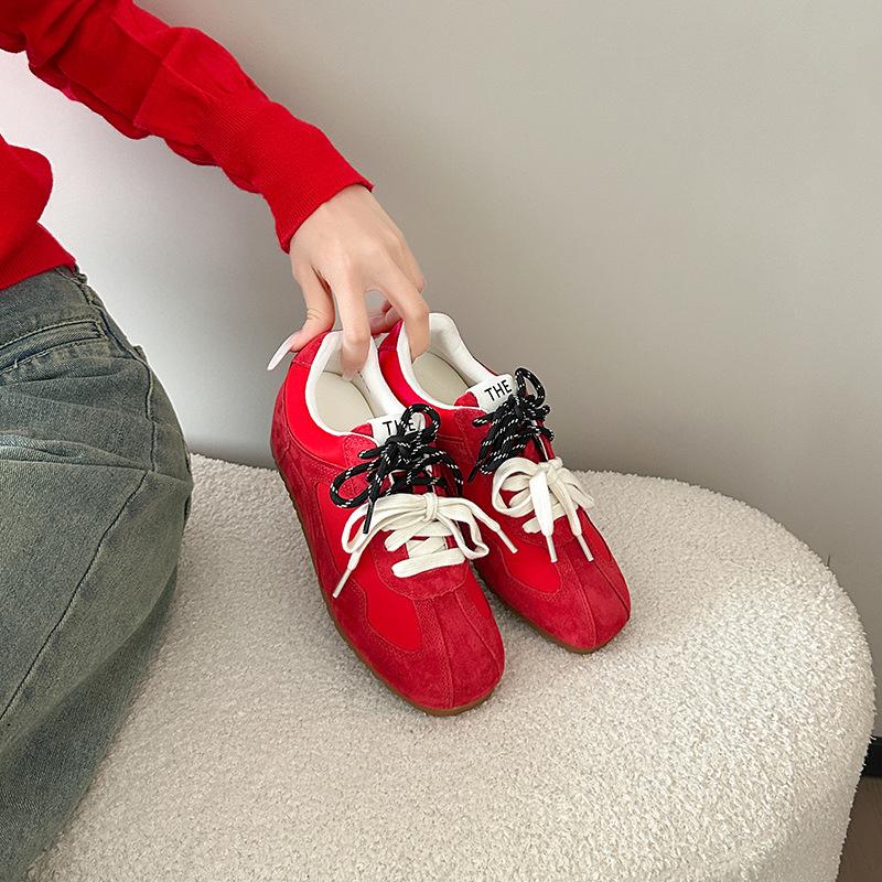 Grape Mother Square Head Contrasting Color Pair of Shoelaces Forrest Gump Training Shoes Leather Soft Sole Commuting Soft Surface Casual Board S