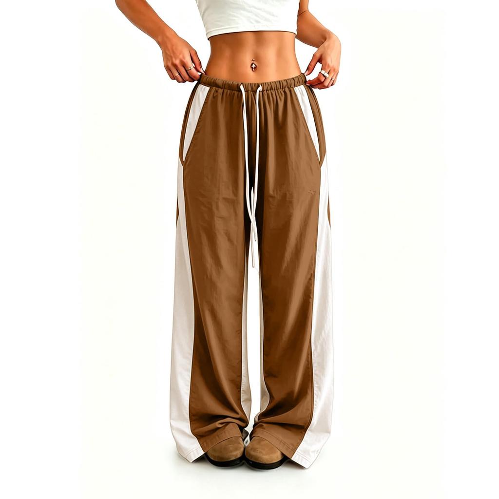 Women's Quick-Dry Color-Block Wide Leg Pants with Elastic Waistband for Sports and Casual Wear
