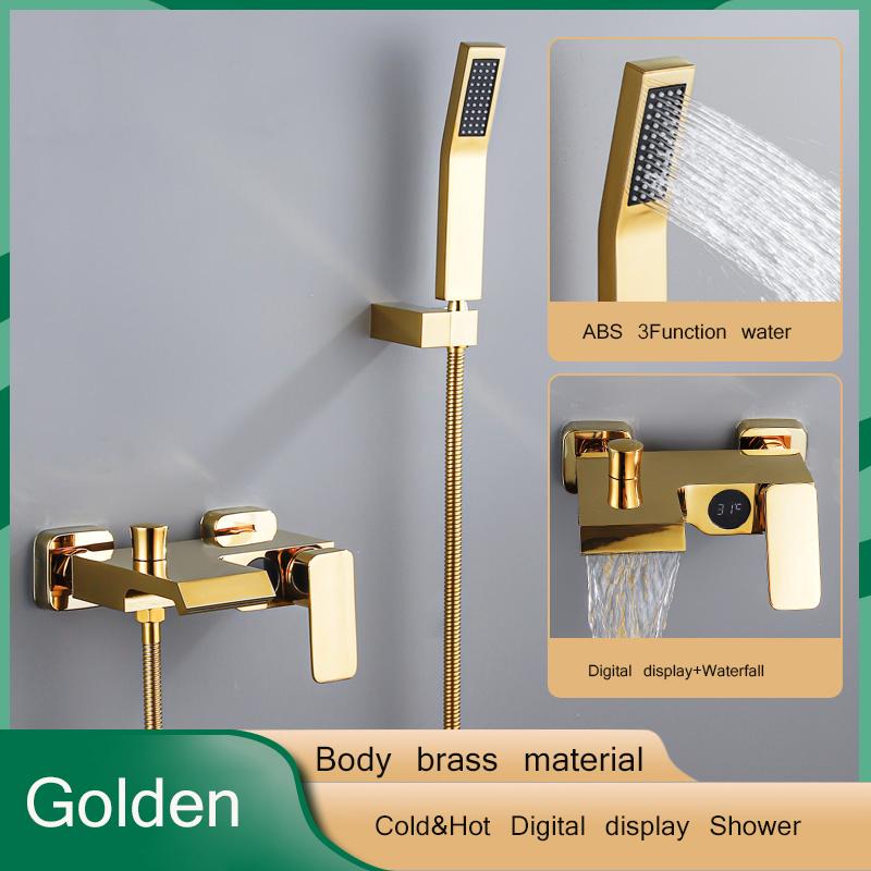 Łazienka bateria prysznicowa chromowany cyfrowy wyświetlacz deszczownica bateria wannowa do montażu na ścianie bateria wannowo-prysznicowa z kranu łazienka bateria prysznicowa