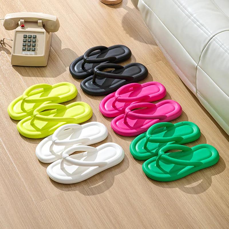 Soft Sole EVA Women's Flip Flops 2025 Summer Beach Non-slip Cloud Slippers Women Thick Platform Clip Toe Bathroom Slides