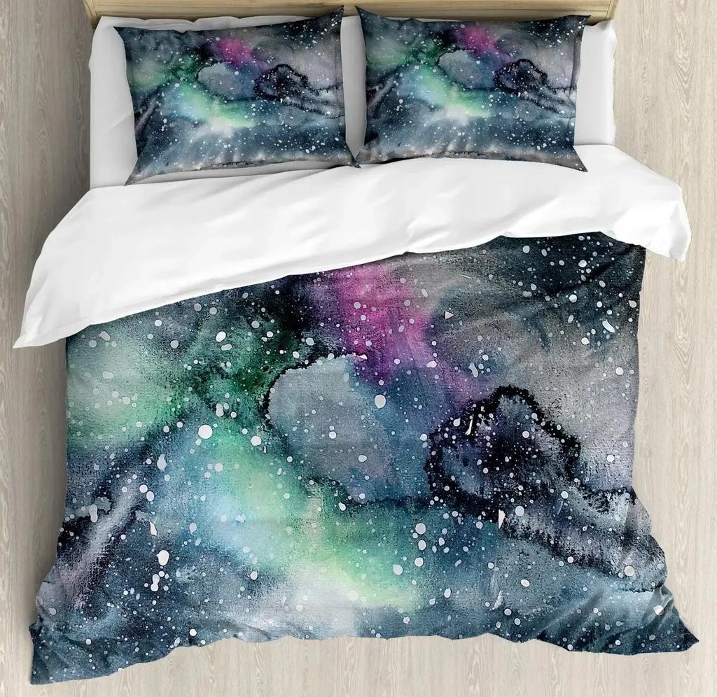 Sky Space Night Time Universe Stars And Nebulas Distant Parts Of Galaxy Comfortable Duvet Quilt Cover Pillowcase Bedding Set