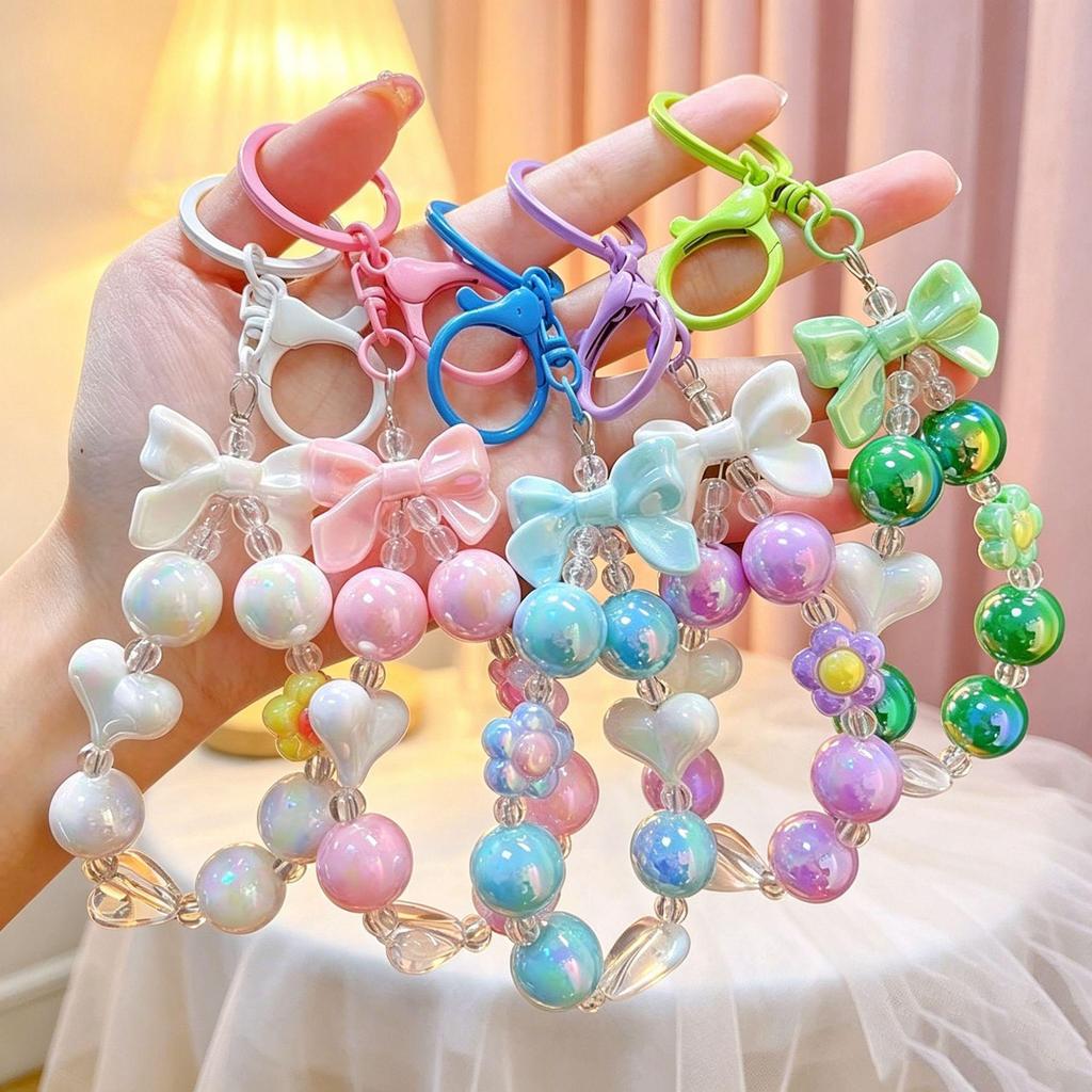 Beaded Heart Keychain Pendant - Candy Color Block Design