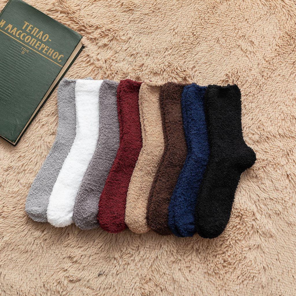 Pánské středně vysoké ponožky z korálového fleecu - Útulné domácí a spací oblečení na podzim/zimu.