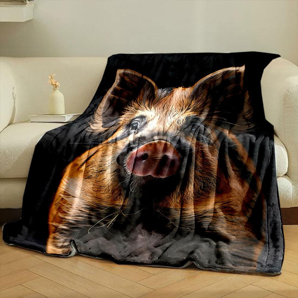 Fluffy Striped Piglet Bedroom Blanket for Livingroom Couch Lunch Break Soft Throw for Friend's Festival Gift