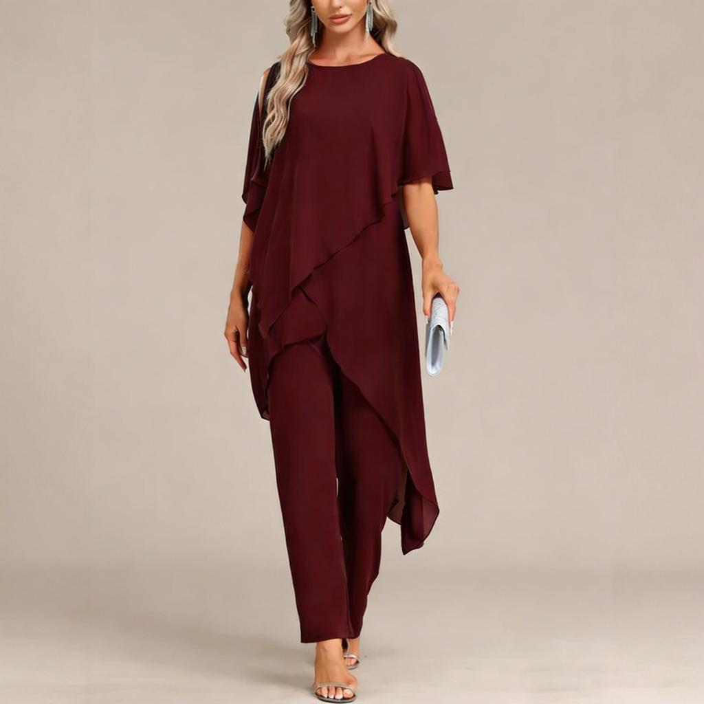 1116 Donna europea bella casual monospalla manica a pipistrello irregolare top pantaloni completo da pendolare elegante set due pezzi