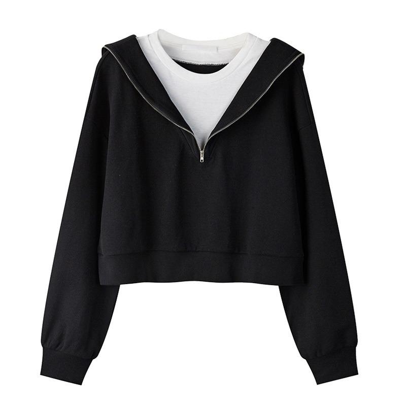Fake Two Short Sweater Women's Thin Loose Navy Collar Long-sleeved Top Jacket