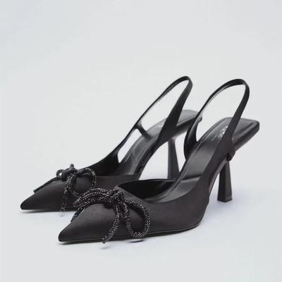Women's High-Heeled Stiletto Sandals with Bow, Back Strap, and Pointed Toe
