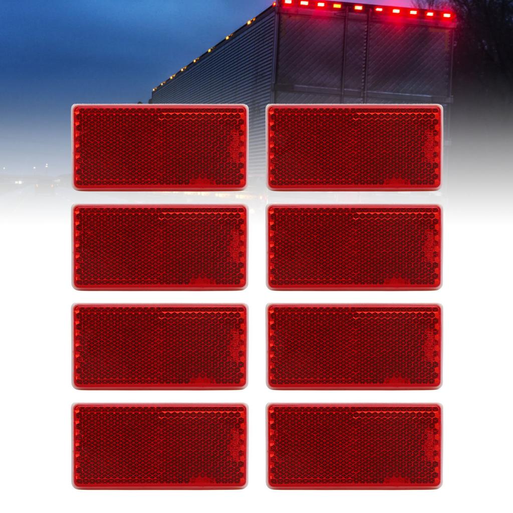 8Pcs Rectangular Reflectors Water Proof Self Adhesive Rectangular Reflective Stickers for Trailer Truck Tractor Boat