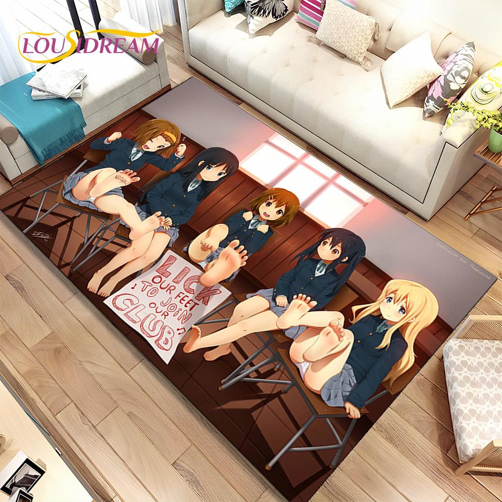K-ON Kreskówka Urocza Lolita Kawaii Dziewczyny Dywanik Obszarowy, Dywanik Dywanowy do Salonu Sypialni Sofa Wycieraczka Dekoracja, Antypoślizgowa Mata Podłogowa 3D