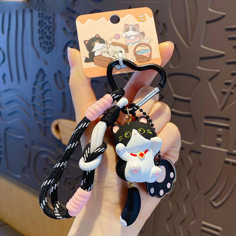 Tail Wagging Cat Keychain Cartoon Kitten Resin Pendant Cute Girl Bag Accessories Student Schoolbag Key Chain Ring Pendant