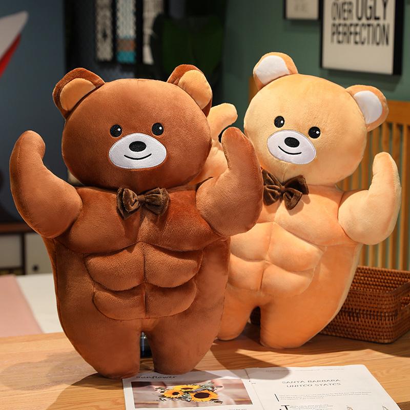 Funny Kawaii Muscle Bear Plush Toy Stuffed Animal Soft Strong Doll Cute Plushies Christmas Gift Present for Children