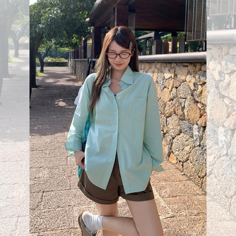 Lapel Long-sleeved Shirt Women's Autumn New Temperament Solid Color Casual Loose Top