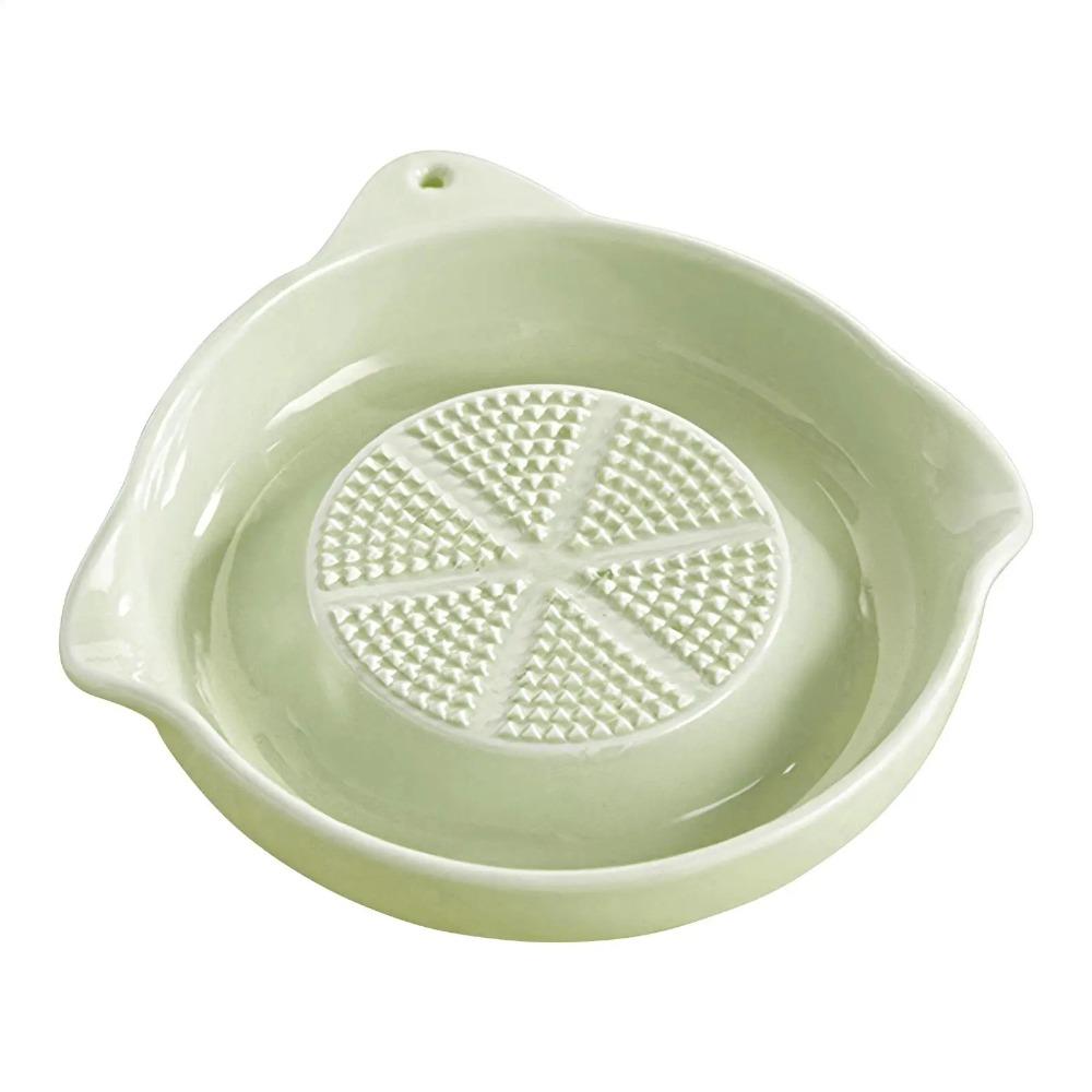 Manual Ceramic Ginger Grater Round Hand Grinder Garlic Masher  Ginger Garlic Paste Green 13.5x2.6cm