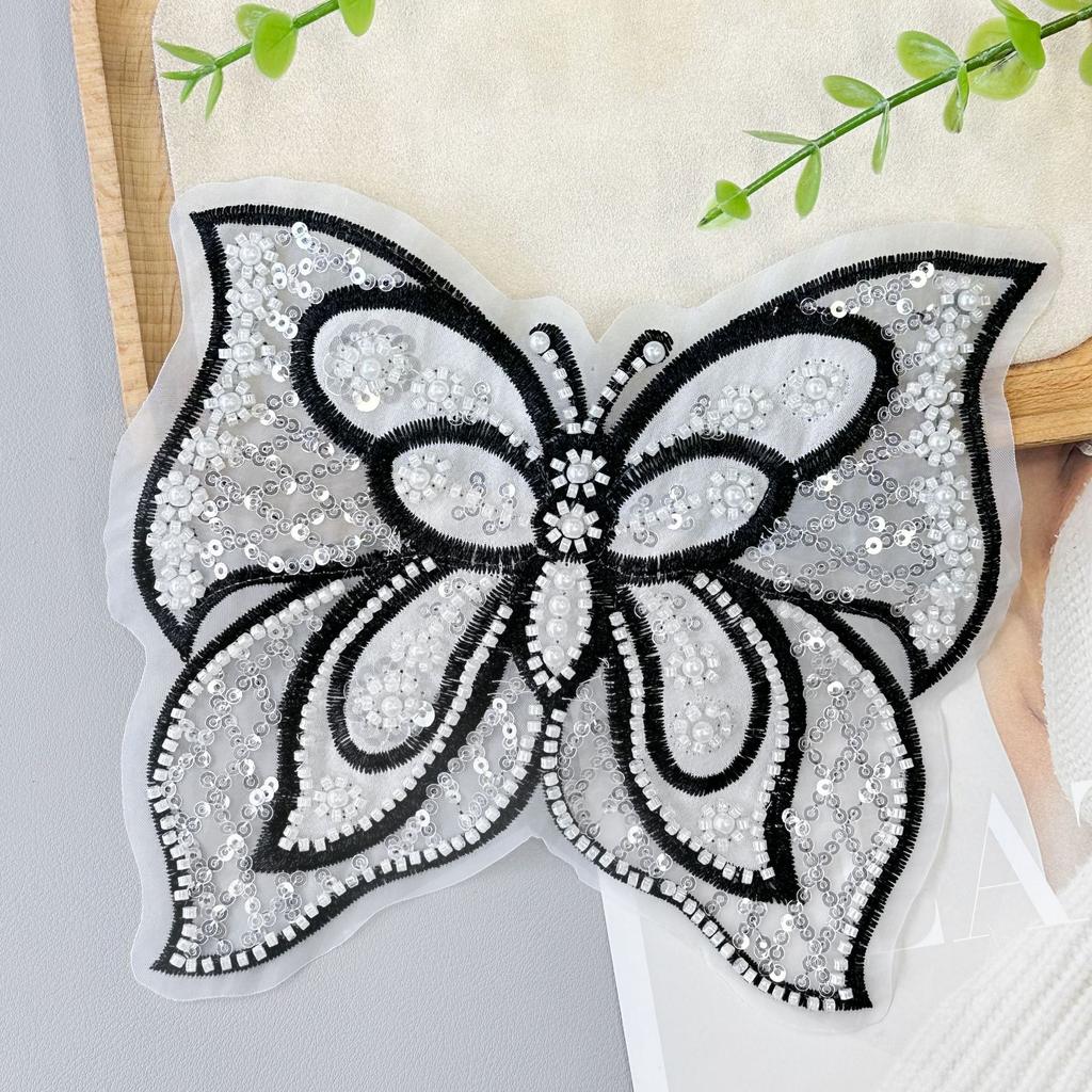 Black And White Organza Beaded Sequined Bow Cloth Sticker Versatile Top Dress Decorative Accessories Clothing Accessories