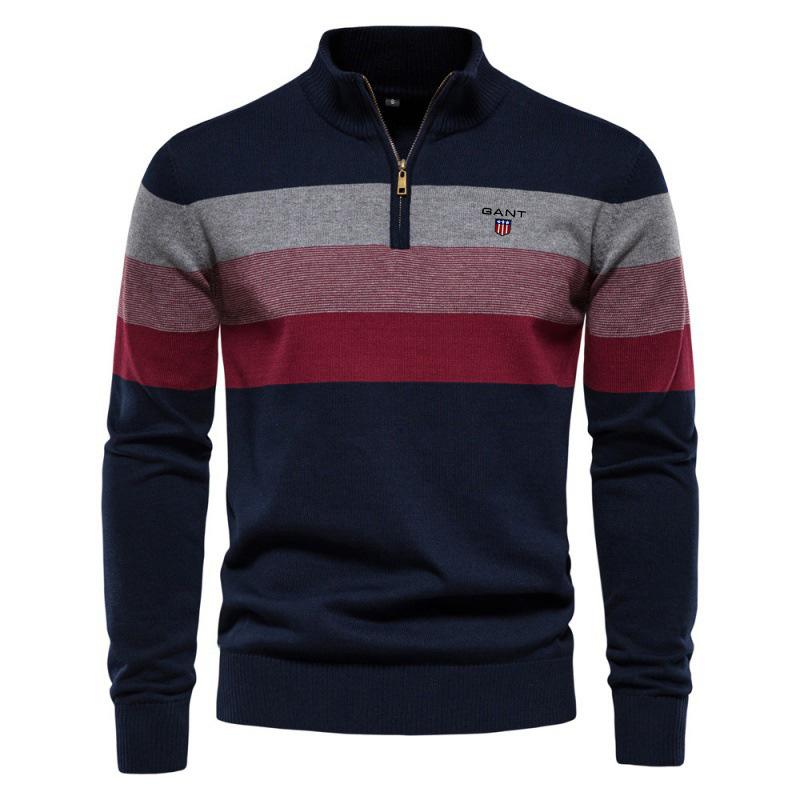 Gant Høst og Vinter Broderi Ny Herre Halv Glidelås Herre Genser Pullover Stripet Lappeteppe Genser