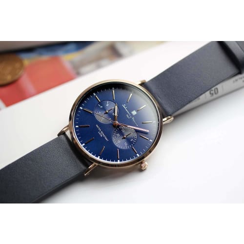 Salvatore Mara Watch Quartz Calendar Italian Brand Unisex SM15117L (Rose NV Navy)