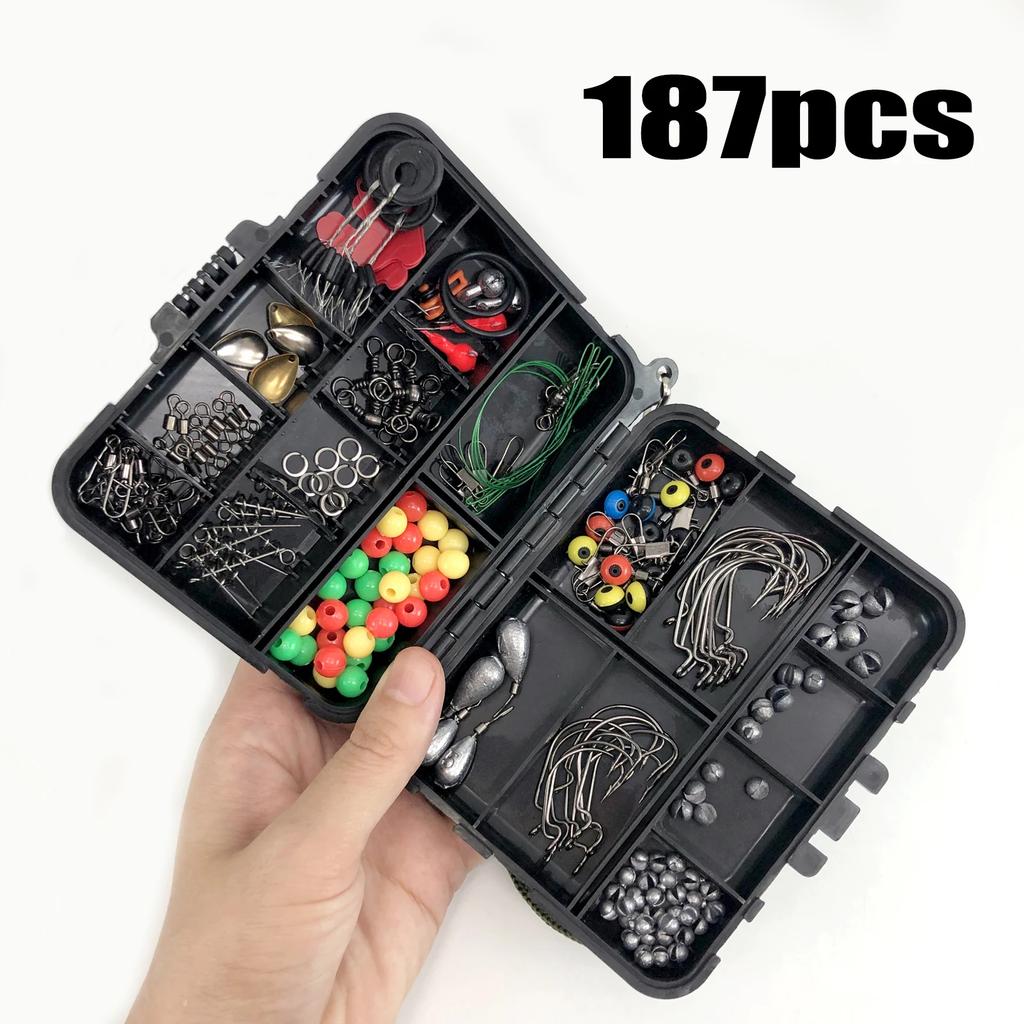 Fishing Accessories Kit (187/269pcs): Tackle Box, Fish Hooks, Bait Parts & Sinkers Included – Ideal for Outdoor Fishing