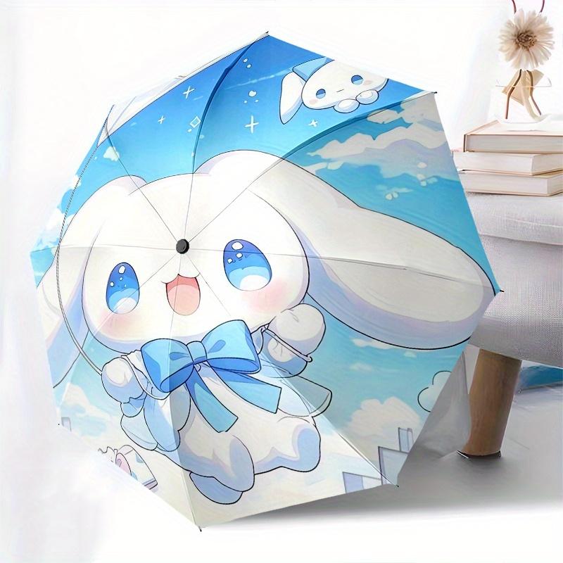 Kawaii,Rabbit Automatic Folding Umbrella Simple 8 Rib Design, Bright Cartoon Pattern, Durable Iron Frame, Suitable For Travel, Outdoor, Beac