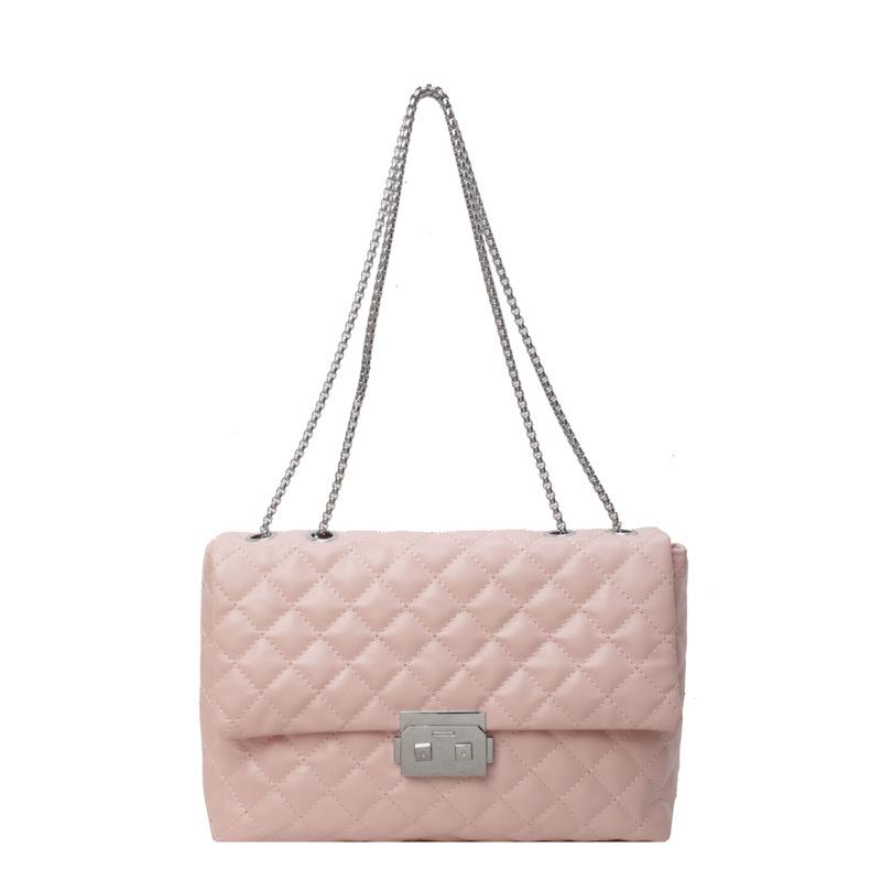 

Велика жіноча сумка-конверт із фактурним ланцюжком у формі ромба Нова модна жіноча сумка на плечі 2024 із замком Текстурована сумка-месенджер рожевий