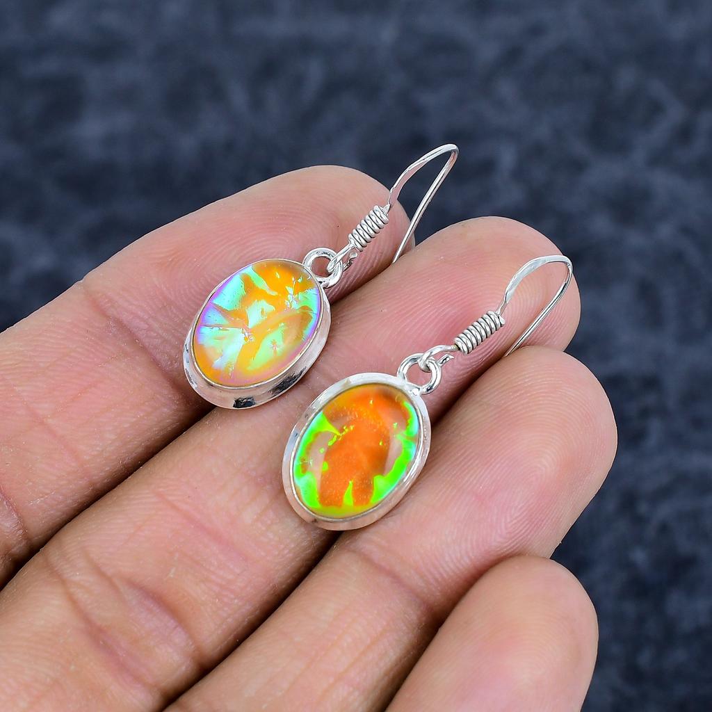 Orange Triplet Opal Gemstone 925Sterling Silver Jewelry Earring 1.38" M-3132