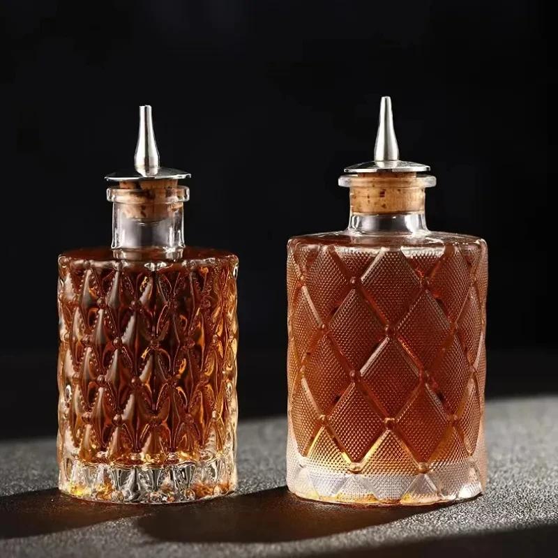 Cocktail Bitters Bottles With Cap Vintage Glass With Stainless Steel Caps Kitchen Seasoning Tools Bar Bartender Accessories