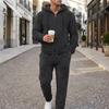 Solid Fleece Lined Drawstring Hooded Top And Long Pants Two Piece Casual Mens Set