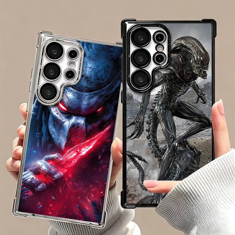 A-Alien Vs P-Predator Plating Phone Case For Samsung Galaxy S24 S25 FE S26 Edge S23 Ultra S22 S21 Plus S20 Anti-Fall Airabag Cov