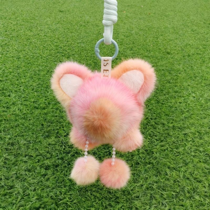 Cute Fluffy Fox Keychain Kawaii Vinyl Doll Face Plush Bag Charm Pendant for Children School Bag Ornament Gift