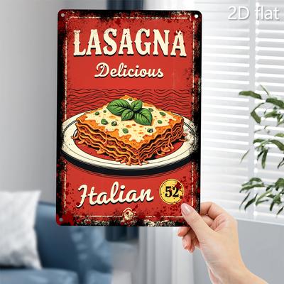 Vintage Italian Pasta Tin Sign Retro Lasagna Bolognese Kitchen Decor with Red Background HeavyDuty Metal Wall Art Plaque Fo