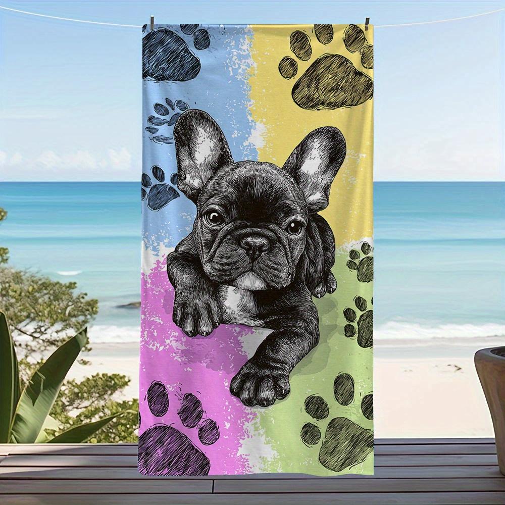1 szt. Kolorowy Tropikalny Francuski Buldog Łapa Nadruk Ręcznik Plażowy, Miękki Chłonny Ręcznik na Wakacje na Plaży, Basen, Kemping, Joga i Divin 40X60CM beige