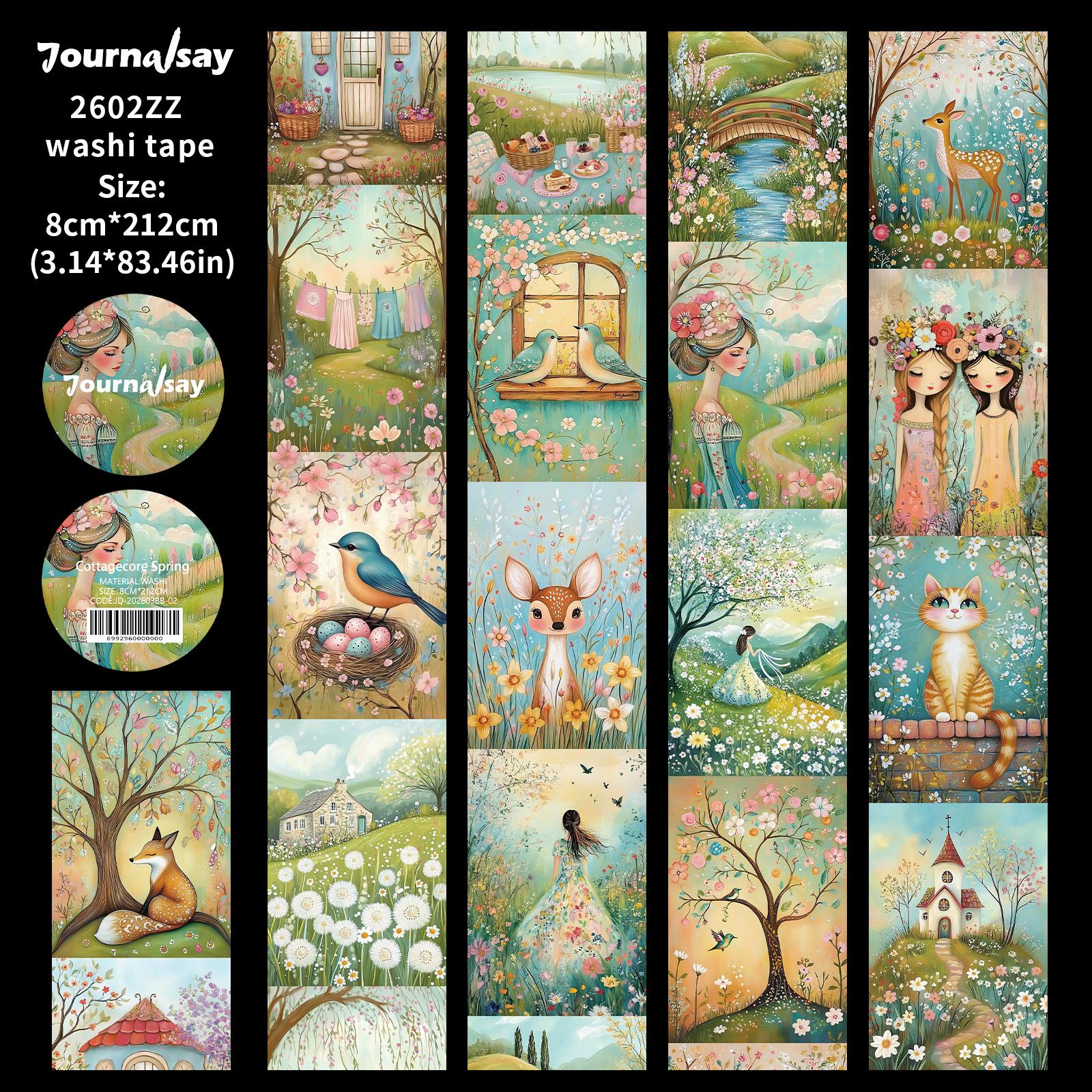 

JIANWU 80mm*212cm Vintage Girl Flower Tree Pastoral Landscape Material Collage Scrapbook Washi Tape Creative Journal Stationery