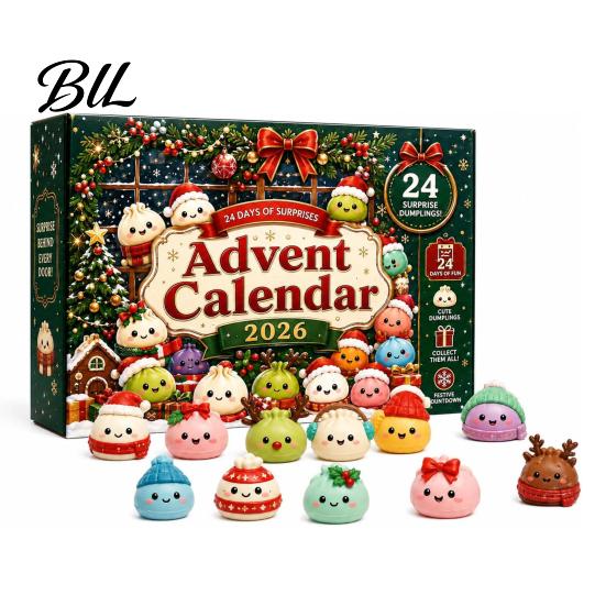 Christmas Countdown Surprise Gift Advent Calendar with Squeeze Toys, Cute Silicone Dumpling Figures, Stocking Stuffers Stress Relief Sensory