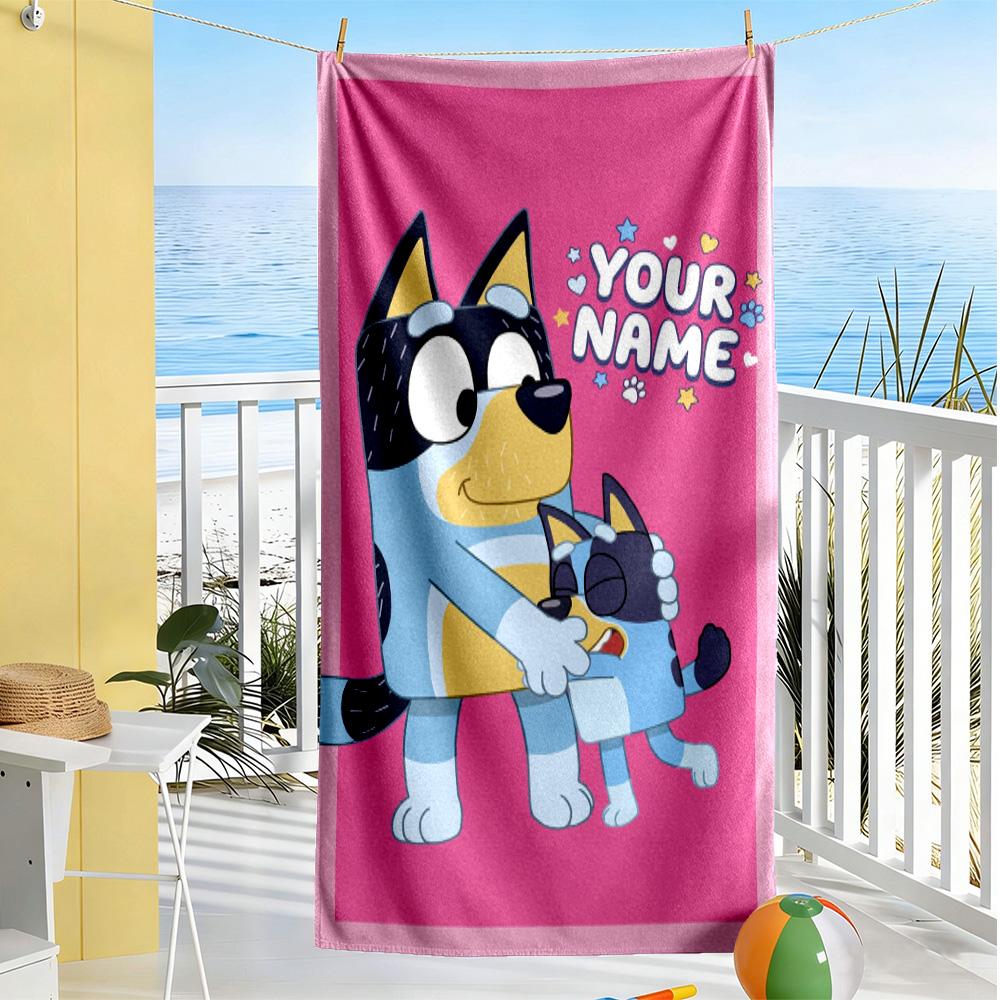 Bluey Personalized Name Beach Towel Soft Durable Quick-Dry Perfect for Traveling Yoga Camping and Swimming