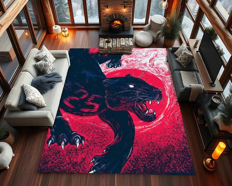 Asian Tiger Rug Bold Art Area Carpet Japanese Style Tiger Tapestry Rug Living Room Rug Modern Statement Animal Rug Man Decor