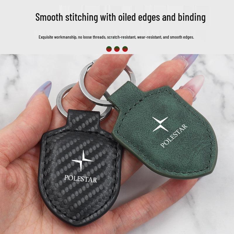 Carbon Fiber Texture Leather Keychain for Polestar 1/2/3/4 - Men's & Women's Shield Buckle Pendant