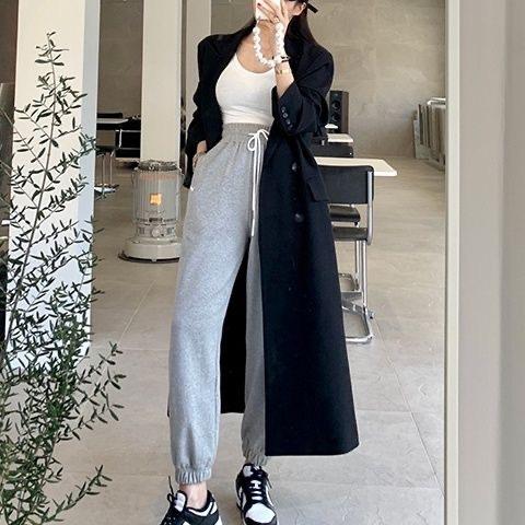 Autumn coat women s 111-year-old new over-knee black thin double-breasted straight long suit coat women s trend S чёрный