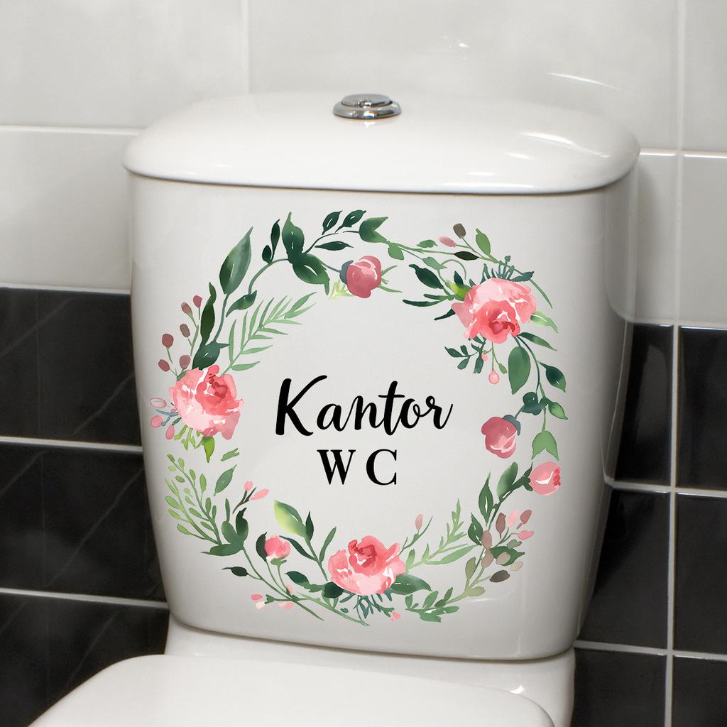 Small Floral with English Lettering Toilet Stickers, Waterproof Removable Self-Adhesive Bathroom Wall Decals