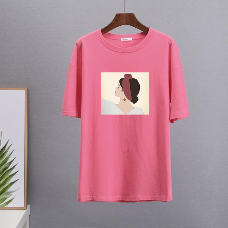 Hirsionsan Vintage Printed T Shirt Women Summer Chic Tees 100% Cotton Elegant Jumper Clothes Oversized Casual Pullover Top