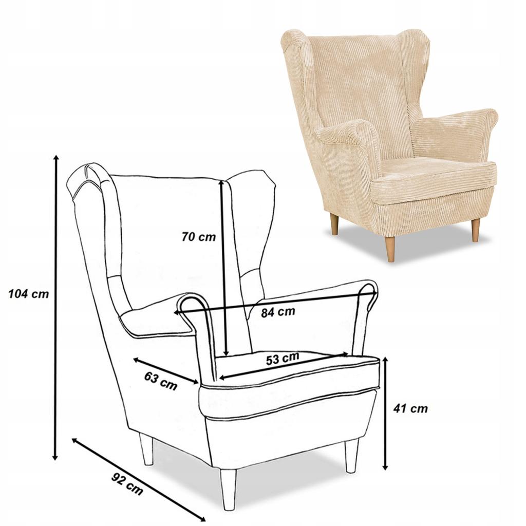 Bonito Scandinavian Family Meble Wing Chair, Beige, Light, Nice Corduroy