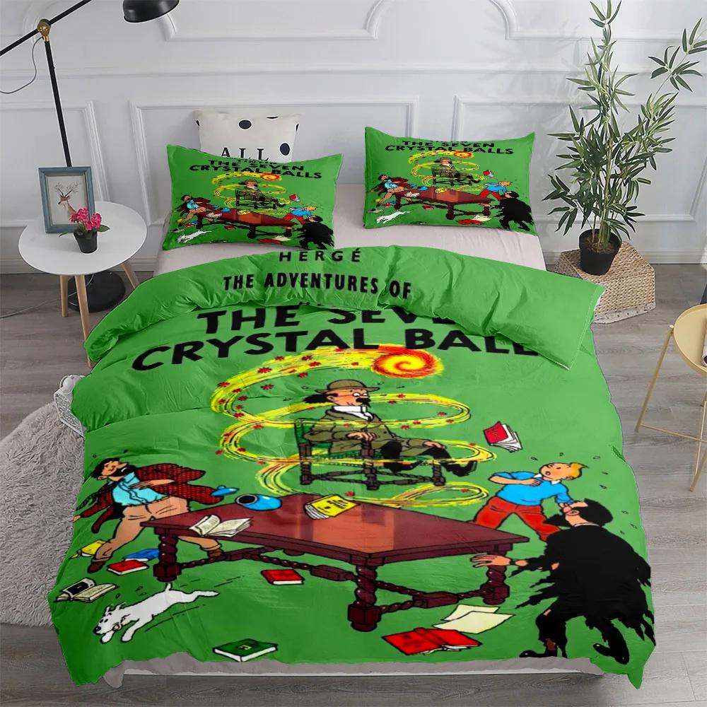 Tintín Cuentos de Aventura Juego de Funda Nórdica Infantil King Queen Doble Twin Individual Cama Juego de Ropa de Cama Tamaño Win Para Niños Adolescentes Adultos Tenis