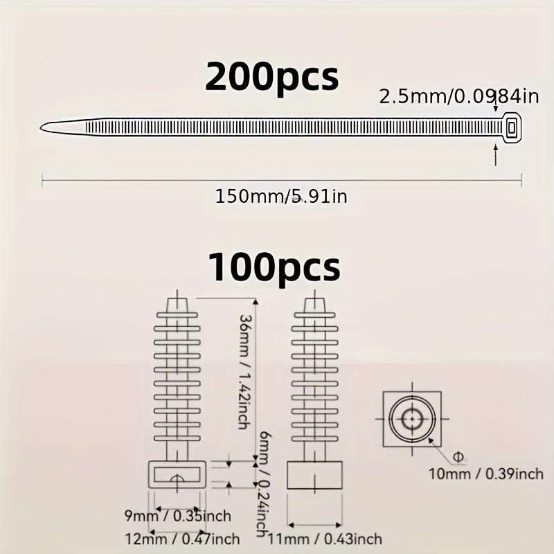 Conjunto de Abraçadeiras Plásticas para Cabos com Base Fixa de Nylon para Montagem na Parede, Clips de Gerenciamento de Cabos, Isolamento Durável e Retardante de Chama