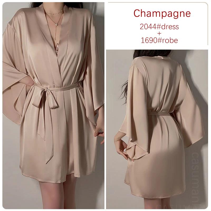 Lencería de Satén Conjunto de Pijama para Mujer Vestido Suspensor sin Espalda con Sujetador Pijama Sexy para Mujer