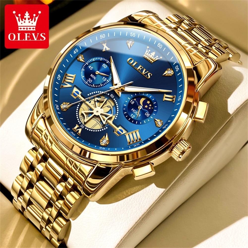 OLEVS 2856 Men's Quartz Watches Skeleton Flywheel Chronograph Classic Fashion TOP Brand Watch for Men Moon Phase Waterproof