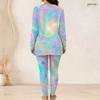 Women Plus Size Grey Printed Half Zip Long Sleeve Top And Fitted Long Pants Two Piece Outfit