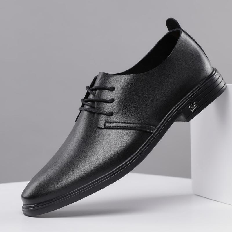 Fashionable Classic Black Men's Spring Lace Up Casual Leather Shoes Brand New Men Leather Comfortable Oxford Sole Leather Shoes
