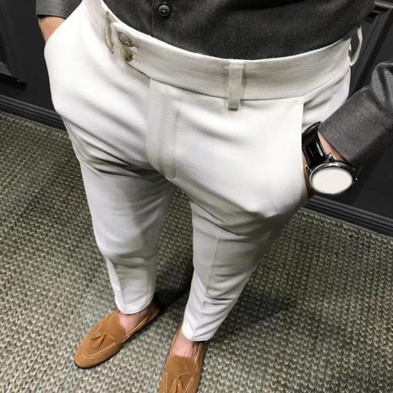 Men Ninth Pants Solid Color Soft Fabric Slim Fit Zip Up Straight Men Trousers Daily Clothes