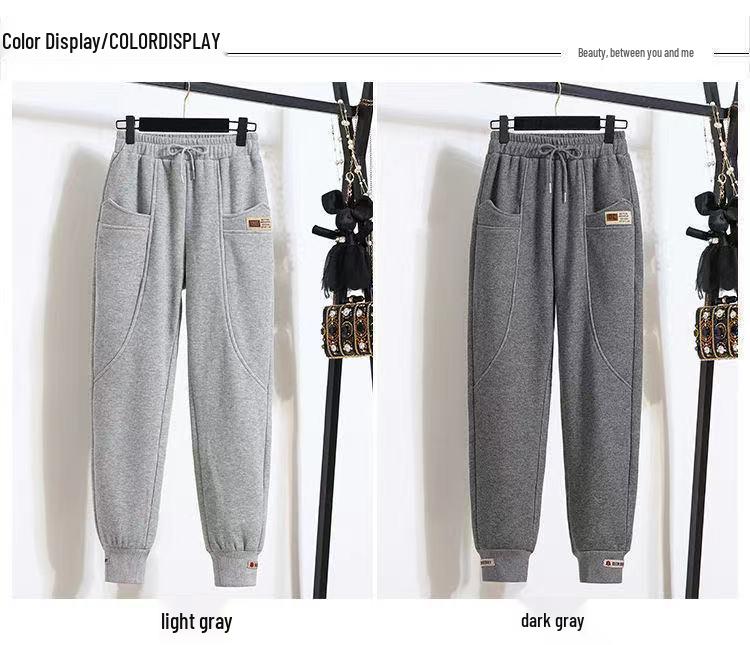 Women's Gray Fleece-Lined Sweatpants 2025: Loose, Versatile Autumn/Winter Joggers - Trendy Harem Style Casual Pants.